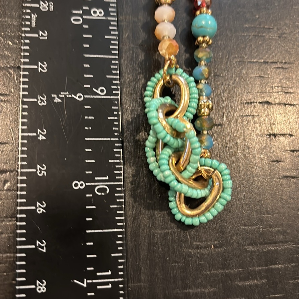 Turquoise Multicolor Iridescent Stretch Beaded Boho Western Necklace - Picture 7 of 7